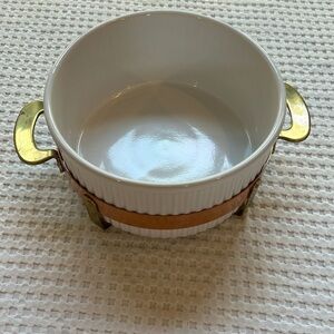 Tagus Portugal Baking Serving Dish With Copper Brass Carrier Handles